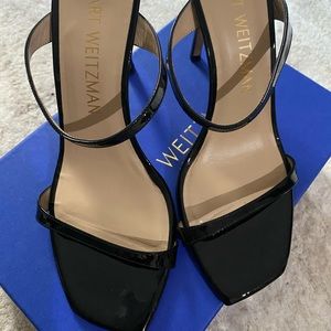 Stuart Weitzman Womens Aleena 100 BlackLeather Open Toe Pumps Shoes Used Sz 11